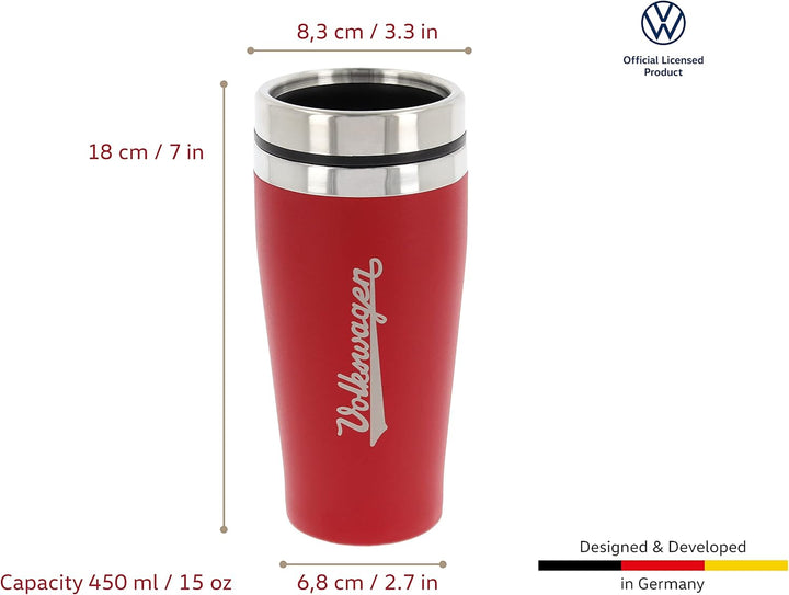 BRISA VW Collection - Original Volkswagen Isolierter Edelstahl Thermo-Becher (Doppelwandig/450ml/Rot