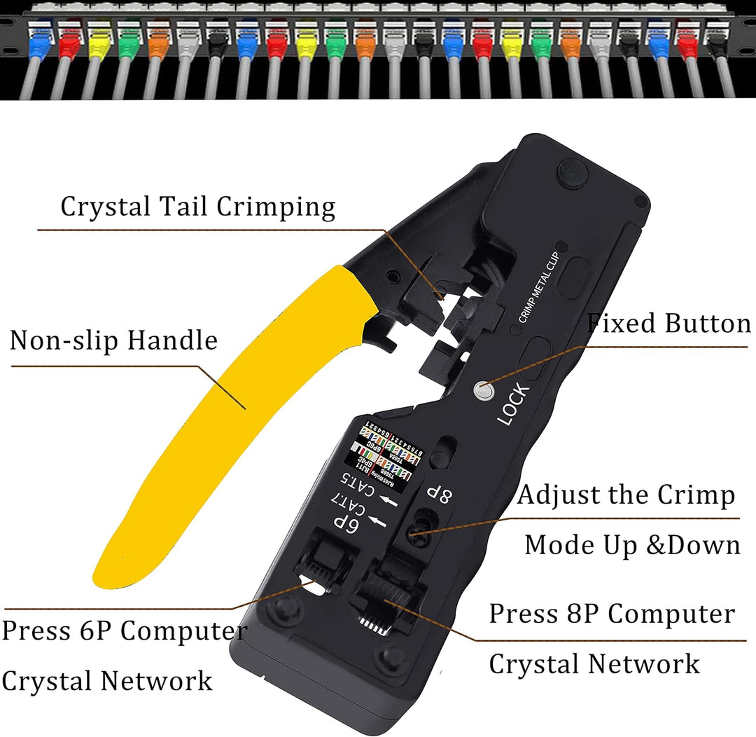 MAYLINEE Crimpzangen Set für RJ45, Durchgangs Crimpsteck Ethernet für CAT5/CAT6, CAT7 Kabel Tester K