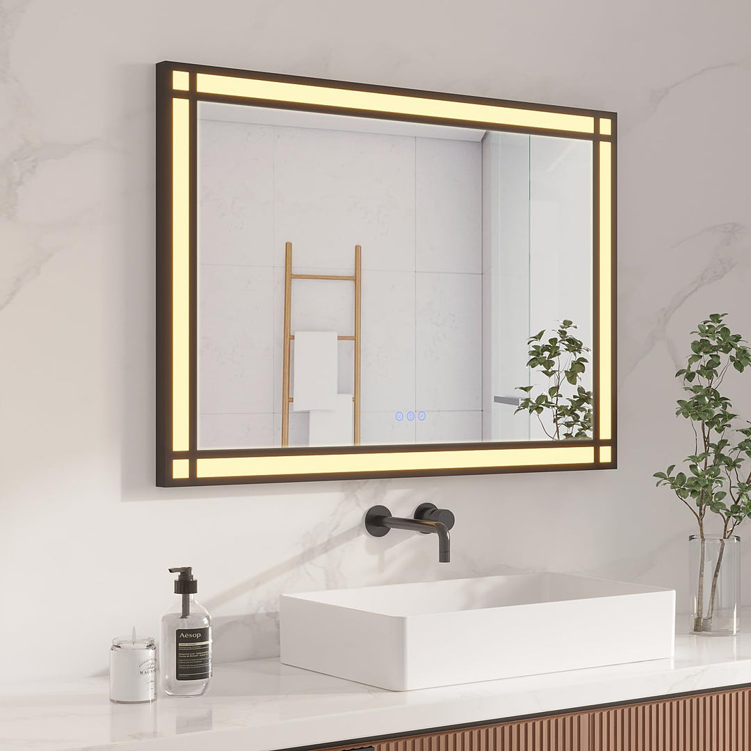 AQUABATOS LED Badspiegel mit Beleuchtung 100x70 cm Fensteroptik Fensterspiegel Lichtspiegel Badezimm