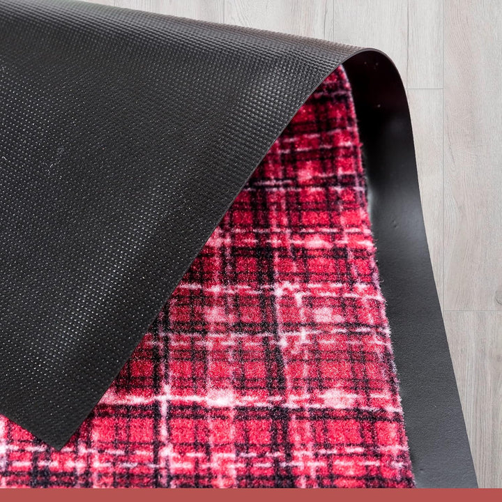 Rutschfeste Fussmatte Innen waschbar - Gitter rot 40 x 60 cm (Rechteckig), Gitter Rot 40 x 60 cm (Re