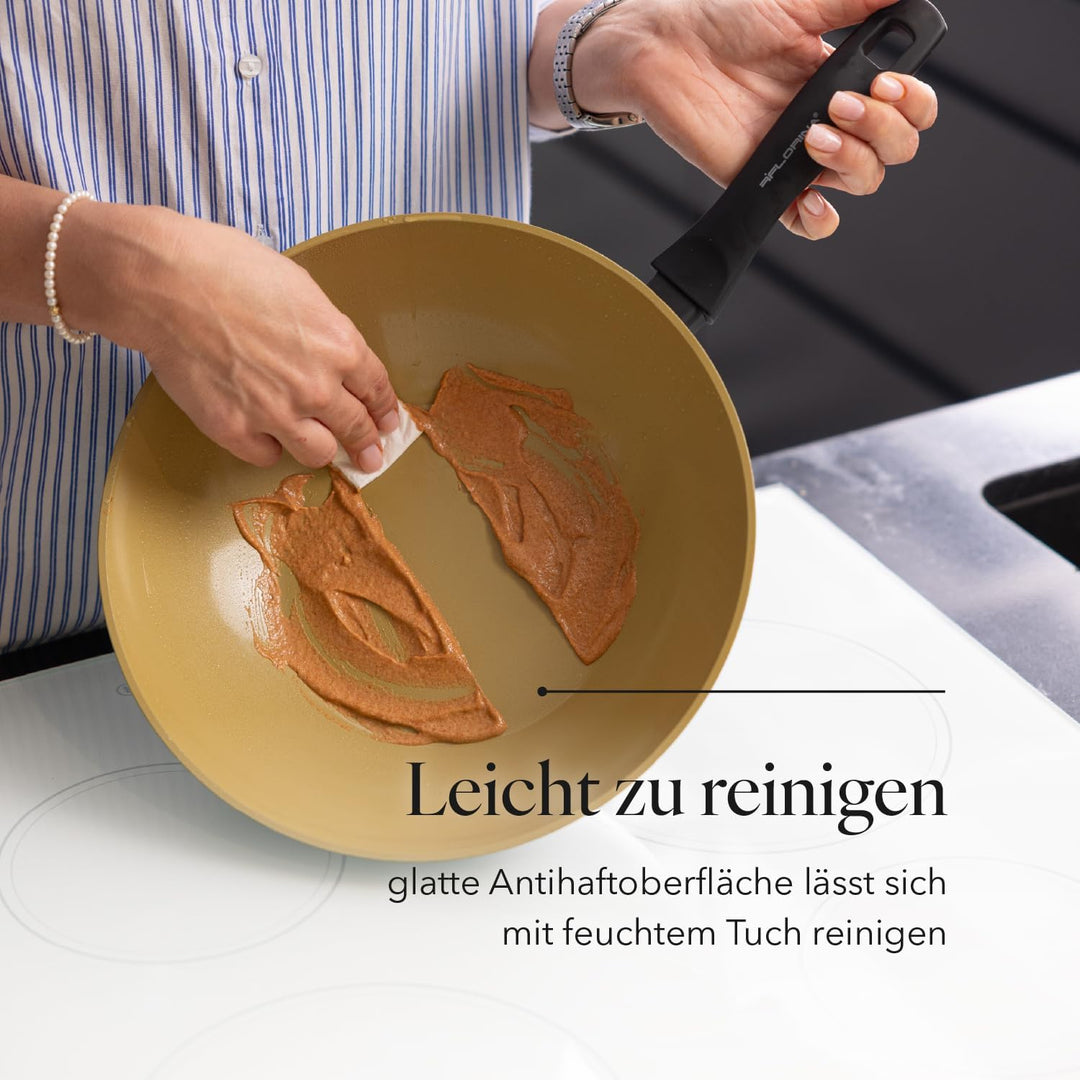 Florina AMVEGAN Aluminiumbratpfanne WOK 28 cm I Hohe Haltbarkeit I Olivenöl-Keramikbeschichtung I Ei