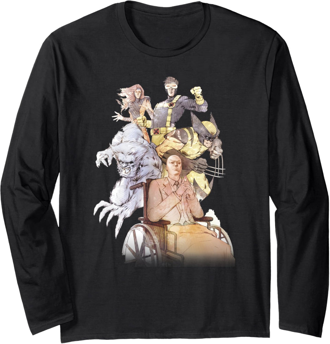 Marvel X-Men Xavier Vintage Group Sketch Langarmshirt
