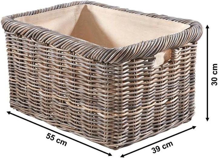 Kobolo Holztrage aus Rattan | Kubu Grey | 55x39x30 cm | handgeflochtener Aufbewahrungskorb mit Griff