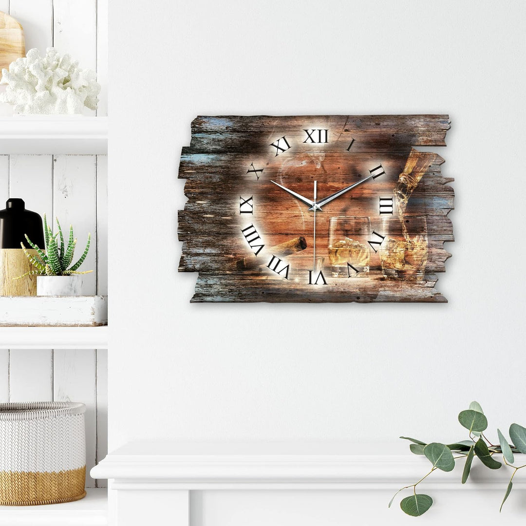 Kreative Feder Whiskey Whisky Shabby Style Designer Wanduhr Funkuhr aus Holz *Made in Germany leise