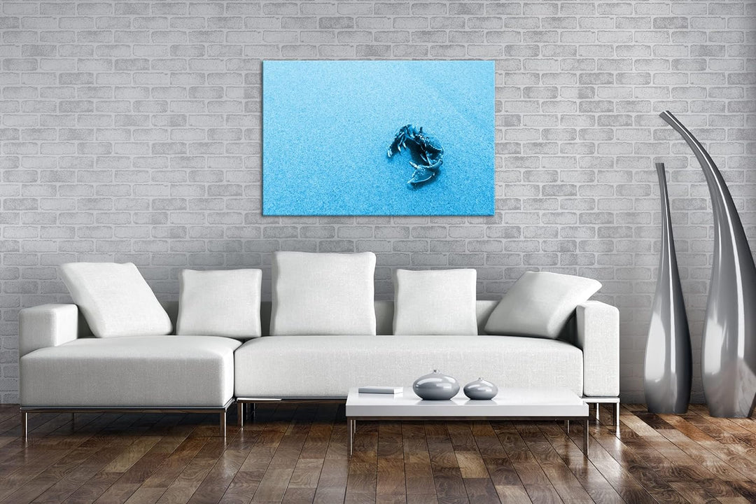 deyoli rote Krabbe im Sand Format 80x60 Effekt: Monocrome Blau als Leinwandbild, Motiv fertig gerahm