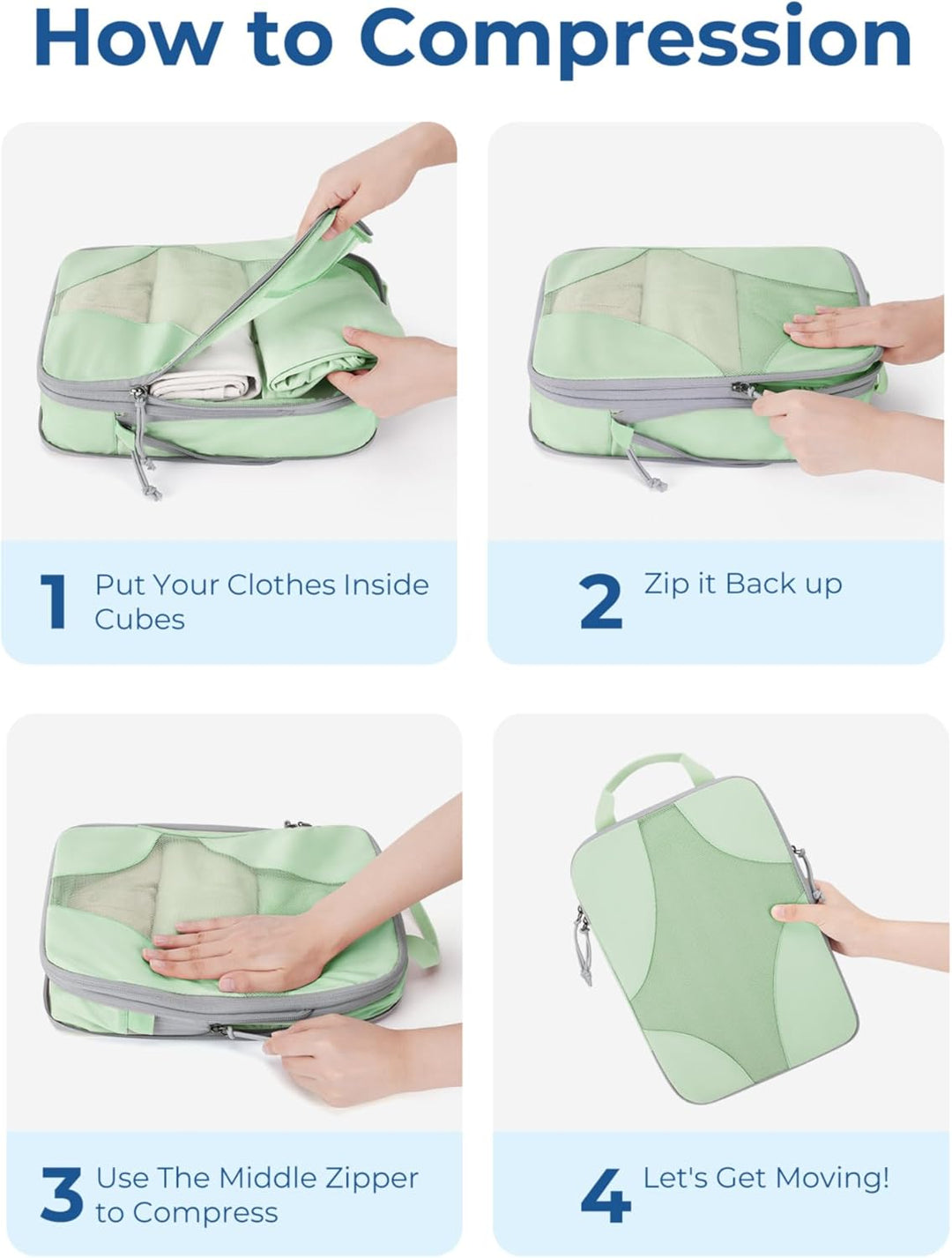 BAGSMART Packing Cubes Compression 6 Stück, Rucksack Koffer Organizer Packtaschen, Reise Kompression