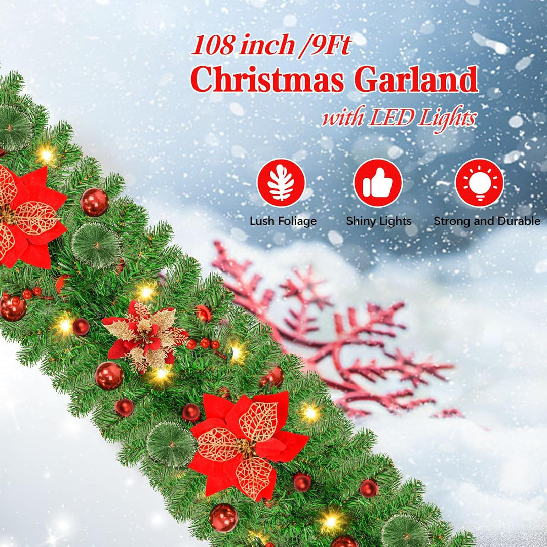 Tannengirlande mit Beleuchtung - 270cm Weihnachtsgirlande mit Beleuchtung 4m 30pcs Warmen LED Lichte