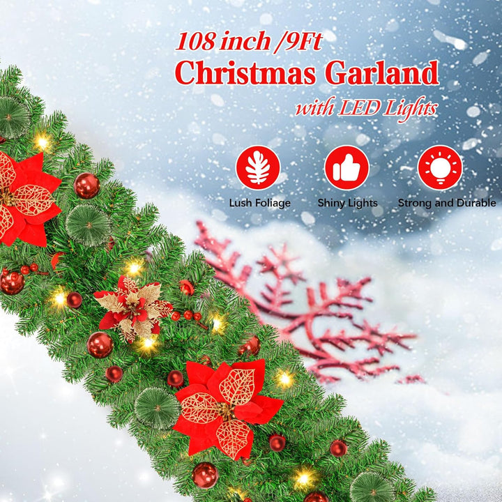 Tannengirlande mit Beleuchtung - 270cm Weihnachtsgirlande mit Beleuchtung 4m 30pcs Warmen LED Lichte