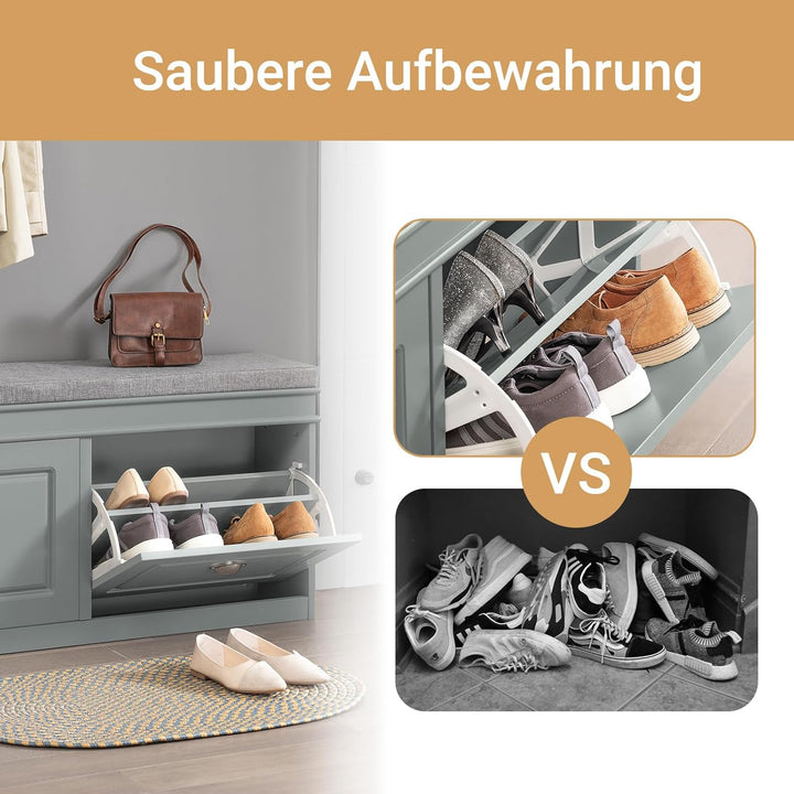 SoBuy Schuhbank mit Sitzfläche Sitzbank mit Stauraum und 2 Klappen, schmaler Schuhschrank mit Sitzba