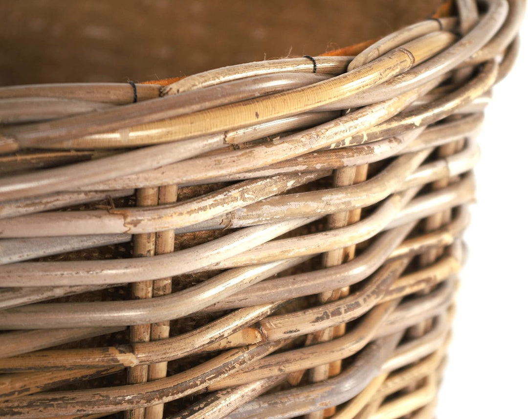 Kobolo Rattankorb Holzkorb für Kaminholz - rund - Rattan kubu grau - 34x50 cm