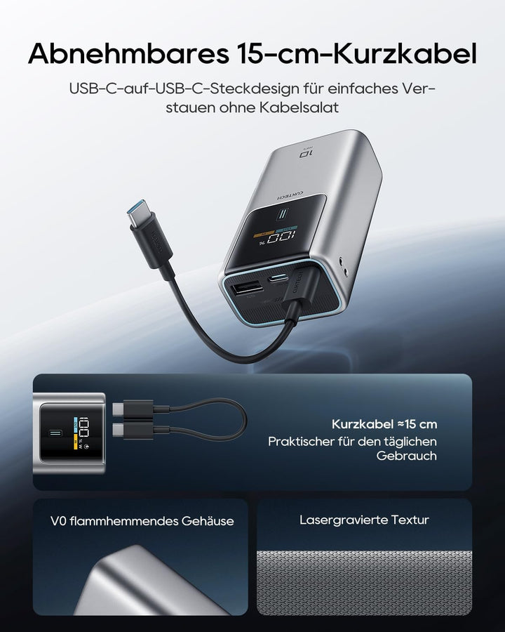 CUKTECH 10 Mini 55W Powerbank Schnellladung, 10000mAh(2S1P) tragbarer Ladegerät USB-C EIN- und Ausga