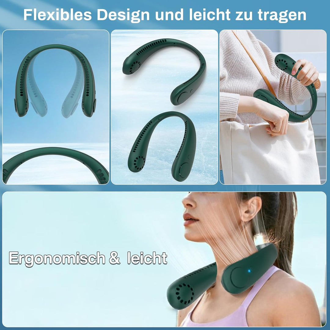 Tragbarer Nackenventilator ohne Flügel, 3 Geschwindigkeiten, 2600mAh Akku, USB-Aufladbar, Leiser Min