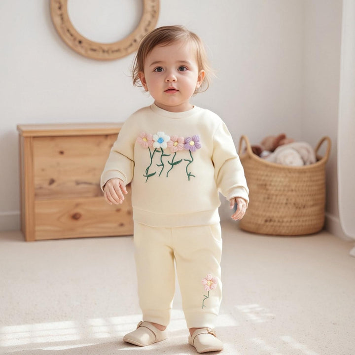 2pcs Baby Mädchen Kleidung 3D Blumen Druck Outfit Langarm Shirt + Hose Neugeborene Babykleidung klin