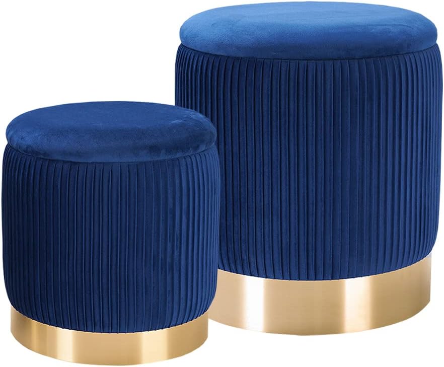 AllEquip 2er-Set Sitzhocker Samt Schminktisch Pouf Hocker mit Stauraum Ottoman Aufbewahrungshocker (