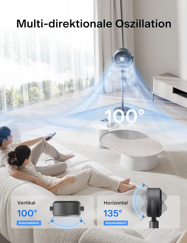 Pelonis Turmventilator mit Fernbedienung, 20dB Leiser Standventilator, 9 Stufen & 9H Timer, Höhenver