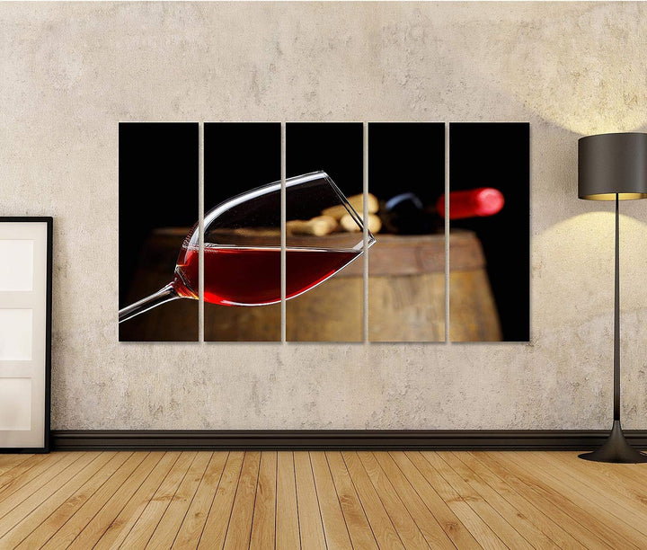 islandburner Bild auf Leinwand Glas Wein Mit Fass Bilder Wandbilder Poster, Leinwand 160x80cm - 5 Te