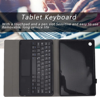 Zunate Tastaturhülle für Lenovo M10 Tablet, Schutzhülle aus PU-Leder mit Kabelloser Bluetooth-Tastat