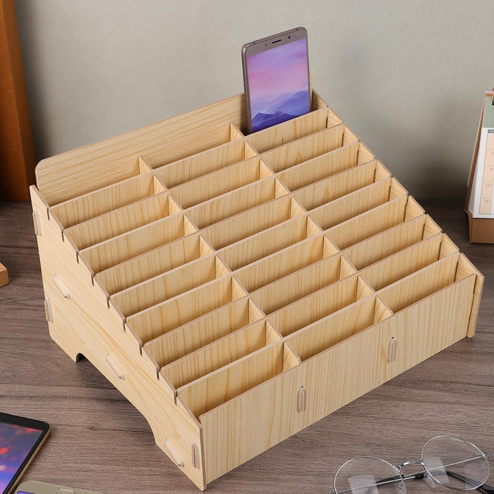 Operitacx Handy-Aufbewahrung für Schule, Handy, Gitter, Organizer, Holz, 30 Steckplätze, Handybox, K