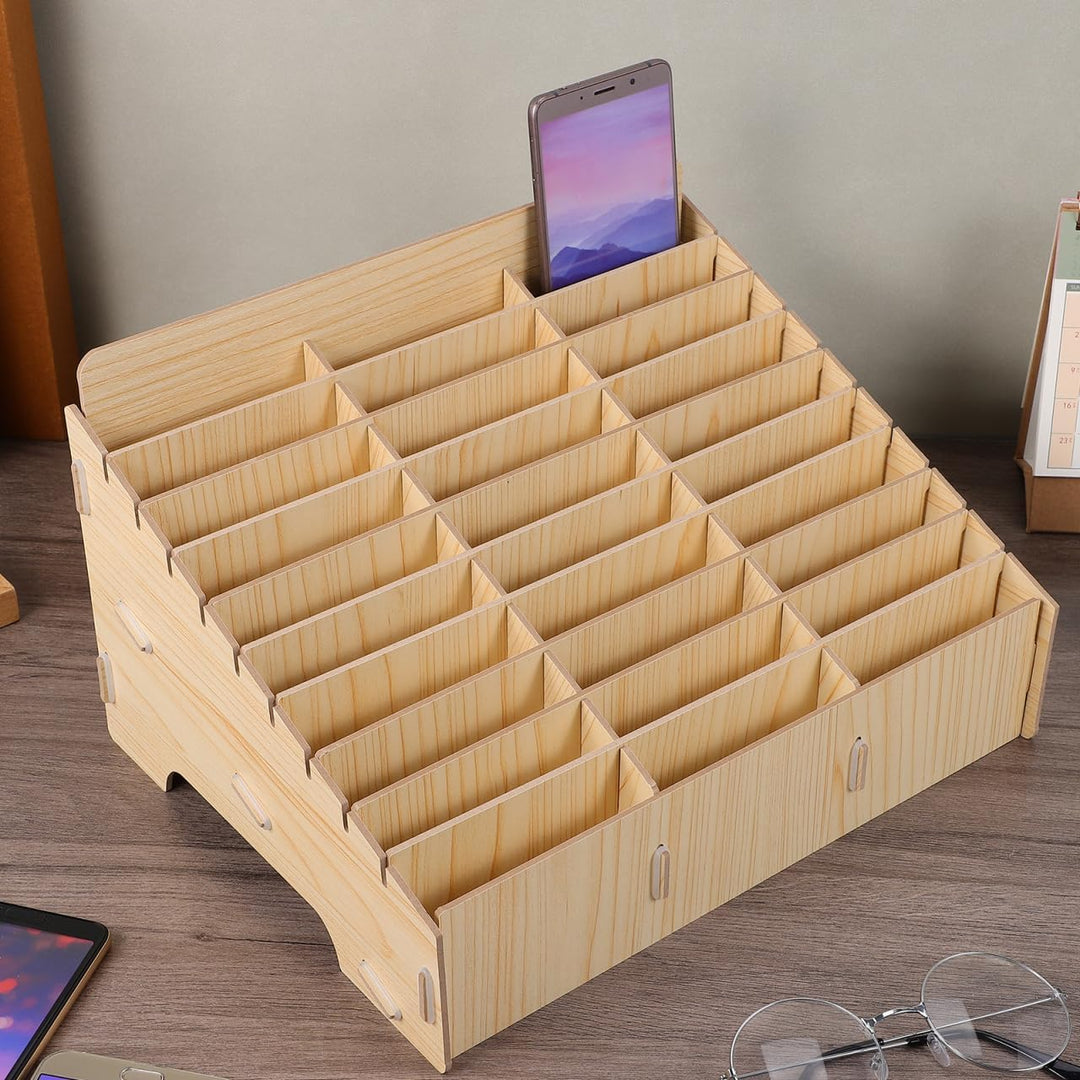 Operitacx Handy-Aufbewahrung für Schule, Handy, Gitter, Organizer, Holz, 30 Steckplätze, Handybox, K