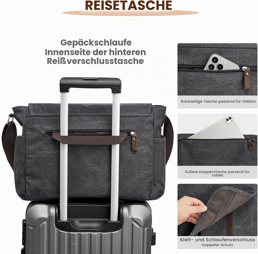 S-ZONE Herren Umhängetasche Grosse Vintage Canvas Messenger Bag Aktenktasche Schultertasche Bürotasc