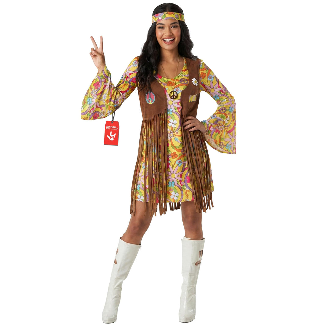 Morph Hippie Kostüm Damen Kleid, Hippie Damen Kleid, 70er Jahre Kostüm Damen, 70er Kostüm Damen, Hip