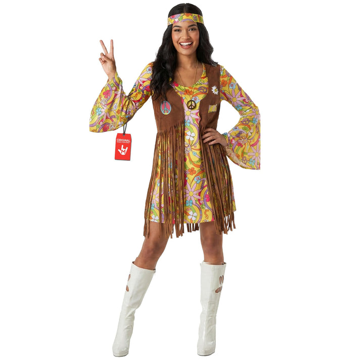 Morph Hippie Kostüm Damen Kleid, Hippie Damen Kleid, 70er Jahre Kostüm Damen, 70er Kostüm Damen, Hip