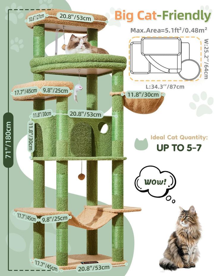 Taoqimiao 180CM Kratzbaum Gross XXL, Katzenbaum Grosse Katzen Stabil kratzbaum Maine Coon mit Katzen