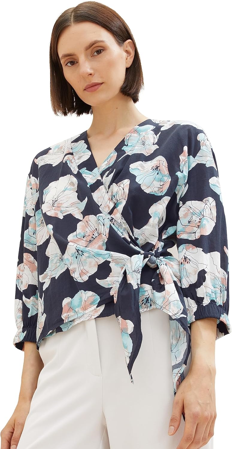 TOM TAILOR Damen Wickelbluse mit Blumen-Muster 38 32413-tie Dye Flower Design, 38 32413-tie Dye Flow