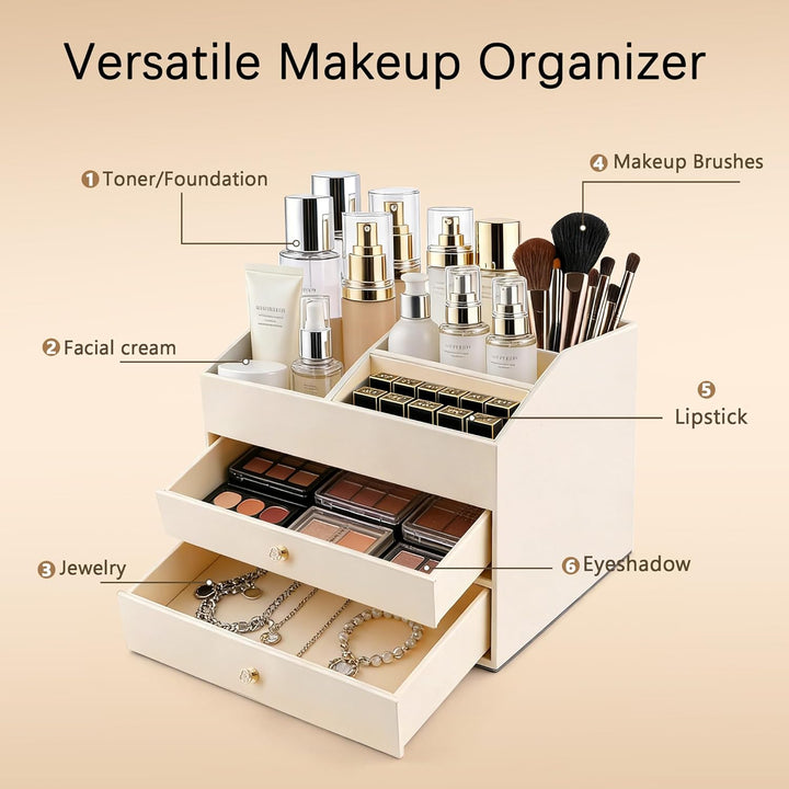 Homeanda Make-up-Organizer aus Kunstleder mit 2 Schubladen – Schreibtisch-Organizer für Kosmetik, Li