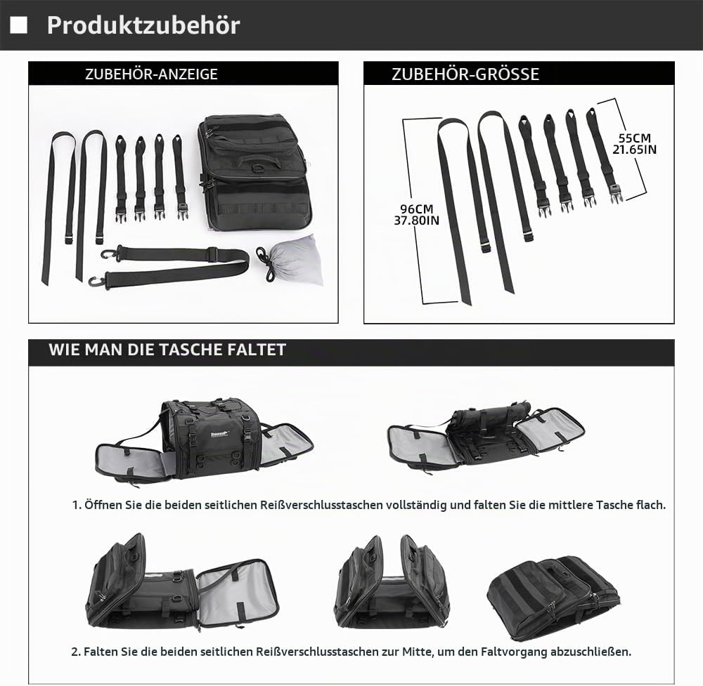 Rhinowalk Motorrad Sitztaschen 33-45L Wasserdicht Motor Rücksitztasche Gepäcktasche Hecktasche Erwei