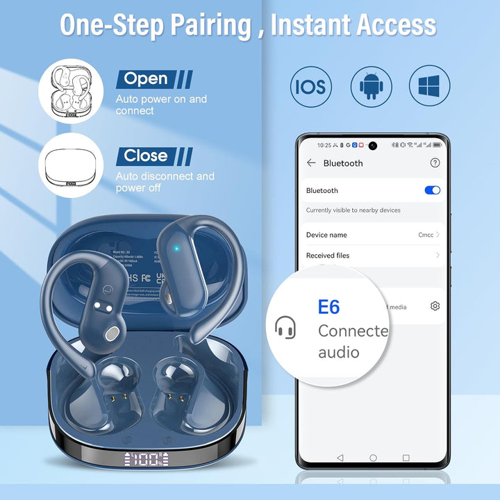 Open Ear Kopfhörer Bluetooth 5.4 HiFi Stereo, 2026 Kopfhörer Kabellos Bluetooth mit ENC Noise Cancel