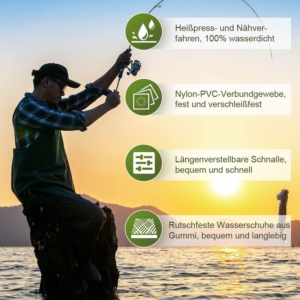 Einfeben Wathose 70 Denier Nylon Fisch Teich Anglerhose Wasserdicht Fischer Teichhose Gummi mit Stie