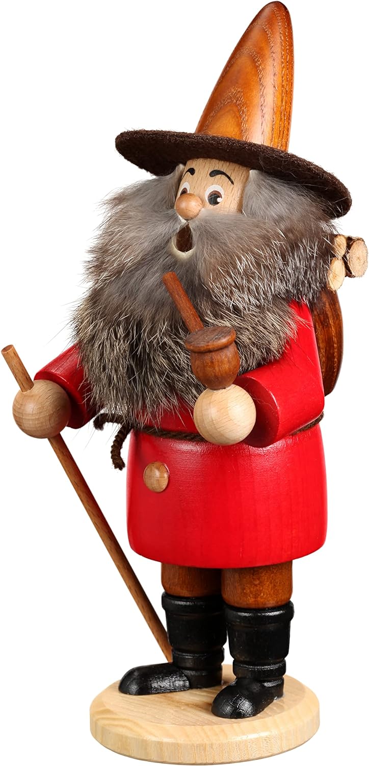DWU Original Erzgebirgischer Räuchermann® Wichtel Holzsammler rot 949