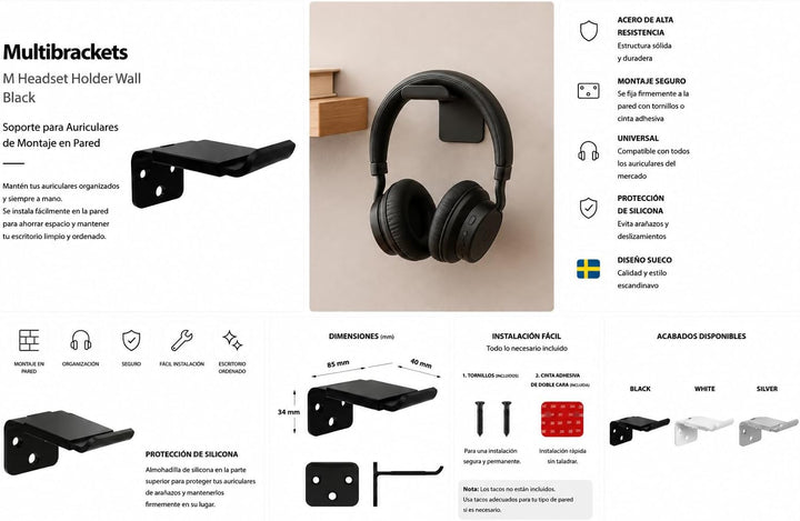 RO&amp;CO - MULTIBRACKETS - Wandhalterung für Kopfhörer C / Schwarz