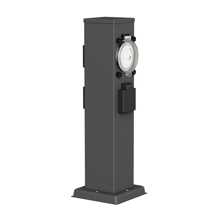 ledscom.de Garten Steckdosensäule Polly für aussen, IP44, Timer/Zeitschaltuhr, 3-Fach, anthrazit, ec