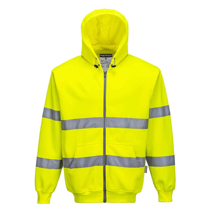 PORTWEST B305 - Warnschutz-Reissverschluss Kapuzen-Sweatshirt, 1 Stück, Gelb