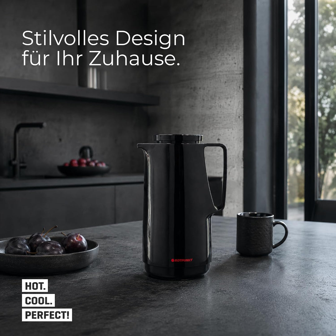 ROTPUNKT Isolierkanne 1 Liter mit Glaseinsatz – Thermokanne & Warmhaltekanne für Kaffee und Tee - Ma