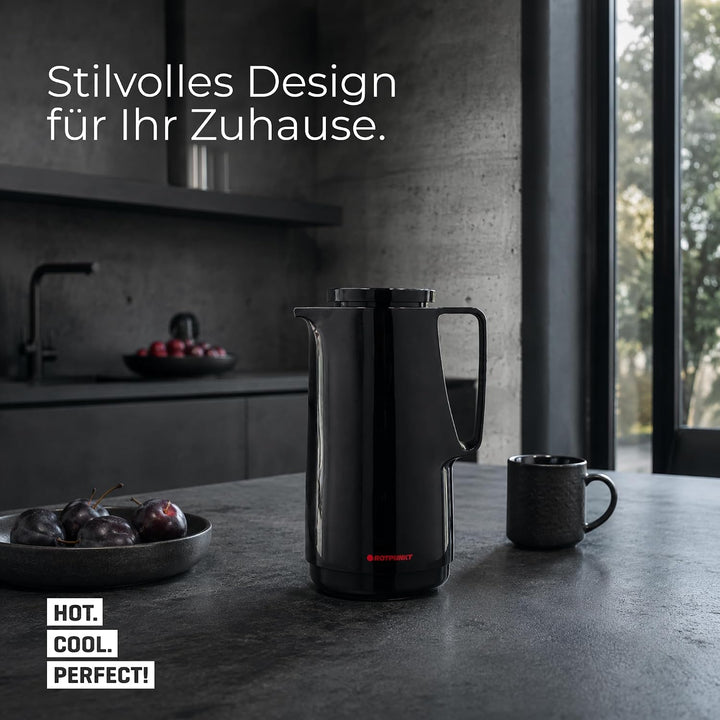 ROTPUNKT Isolierkanne 1 Liter mit Glaseinsatz – Thermokanne & Warmhaltekanne für Kaffee und Tee - Ma