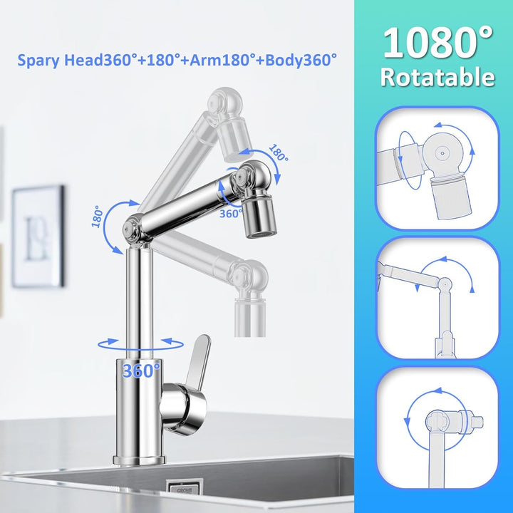 Wasserhahn Bad Drehbar, Waschtischarmatur Badezimmer Hoch Chrom, Mit 360° Schwenkarm & 2 Strahlarten