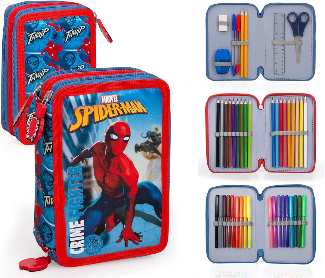 Ragusa-Trade Marvel Spider-Man Crime Fighter, 3-Fach Federtasche Federmappe, 44 TLG. gefüllt für Jun