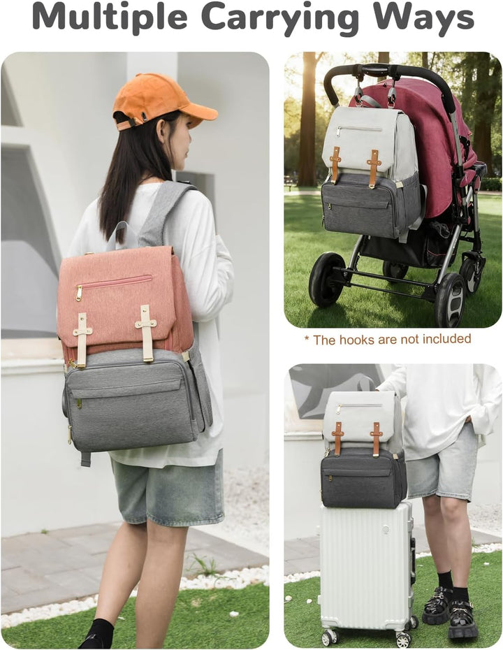 Wickeltasche Rucksack, Grosser Lässig Wickelrucksack mit Wickelunterlage und Isolierten Fächern, Was