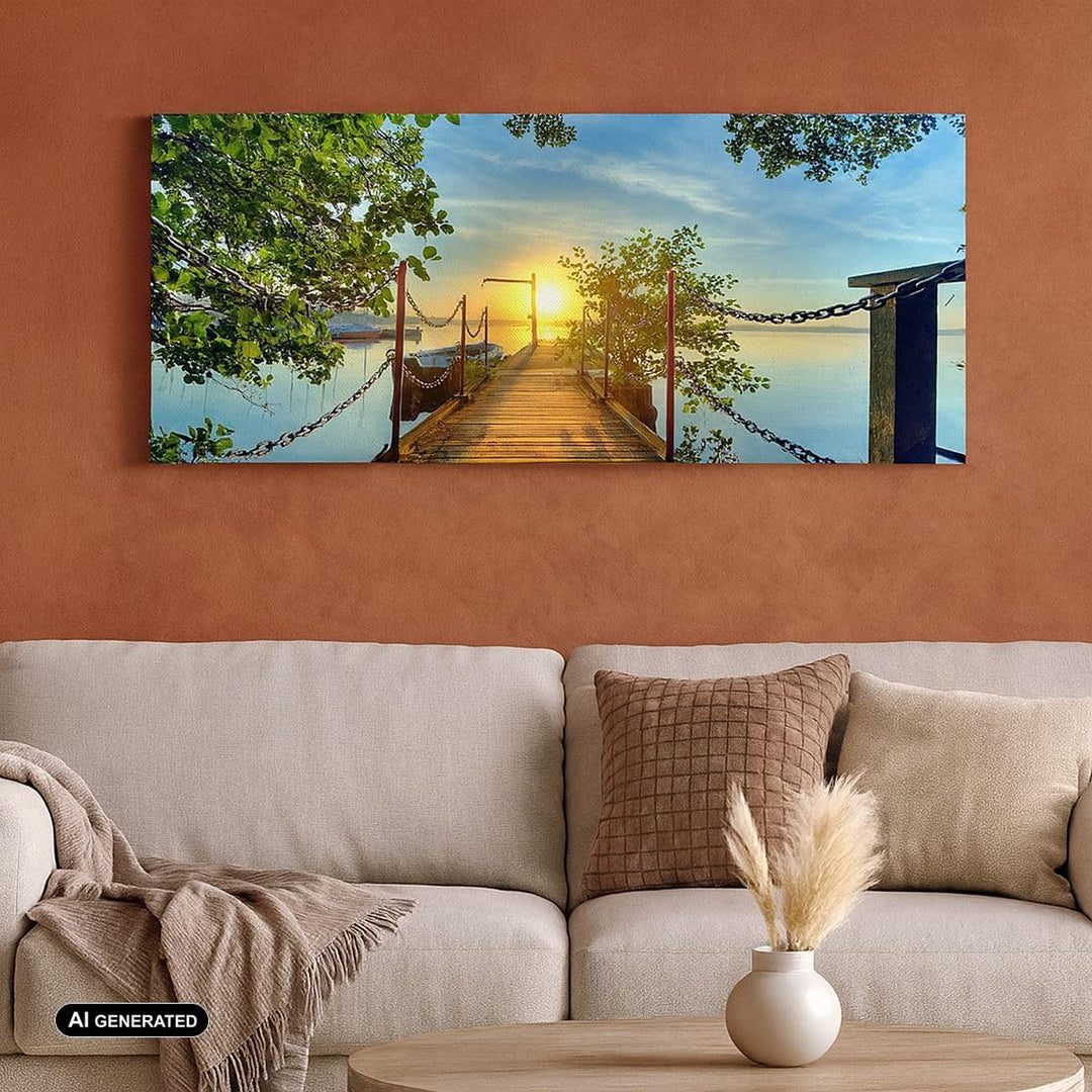 Wandbilder Dekoration Wohnzimmer See Sonnenuntergang Boot Landschaft Bilder auf Leinwand 120x50cm Le