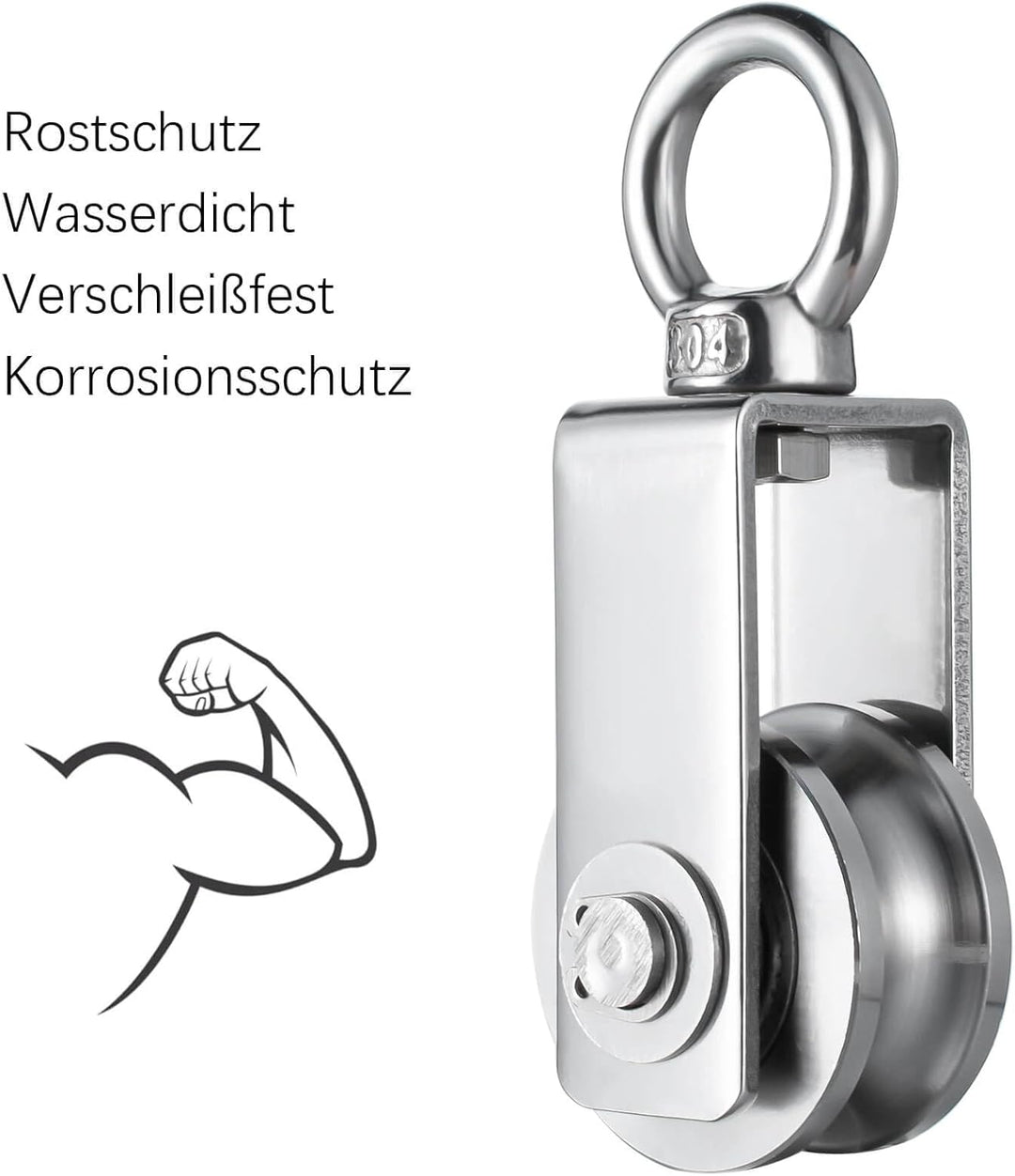 Umlenkrolle Edelstahl 201 für Stahlseil, Umlenkrollen für Seile, Seilrolle mit 2 Kugellager, 2 Stück