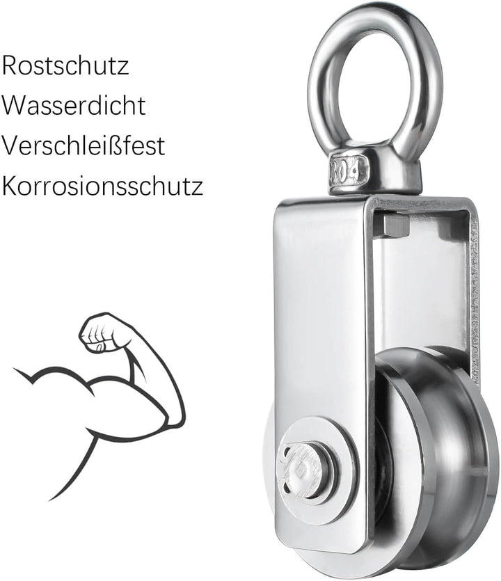 Umlenkrolle Edelstahl 201 für Stahlseil, Umlenkrollen für Seile, Seilrolle mit 2 Kugellager, 2 Stück