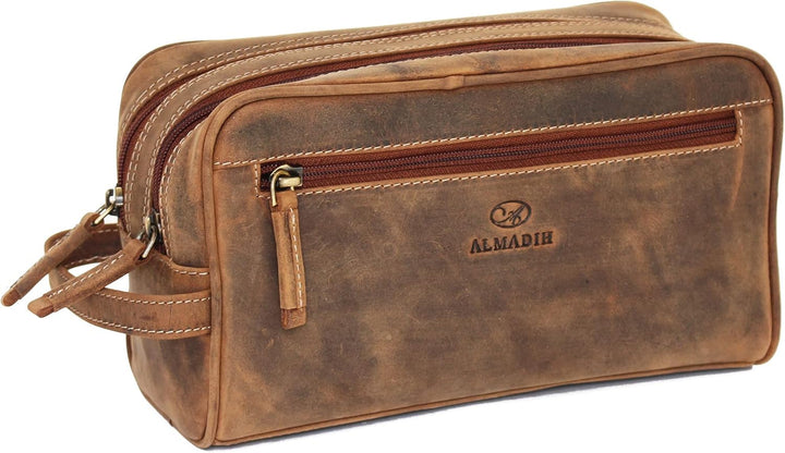 ALMADIH Leder Reisetasche Aiko + Kulturtasche Pietro BV - Weekender Handgepäck Freizeit Gym Fitness