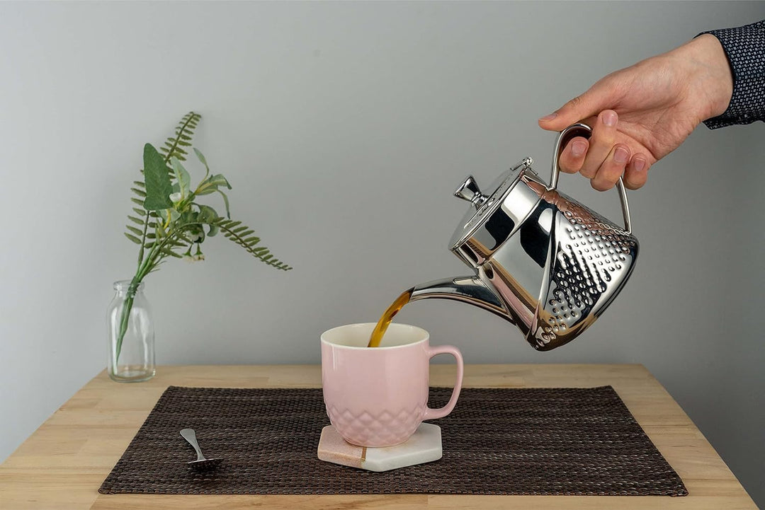 Café Olé Arabica Teekanne, Gehämmert, 24oz, 700ml, 18/10 Edelstahl, Cool Touch Griff und Knopf, Spie