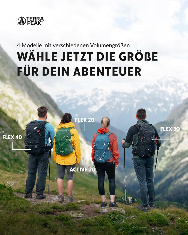 Terra Peak® Premium Wanderrucksack 20L (FLEX 20) klein mit Rückenbelüftung, Regenschutz &amp; Trinksyste