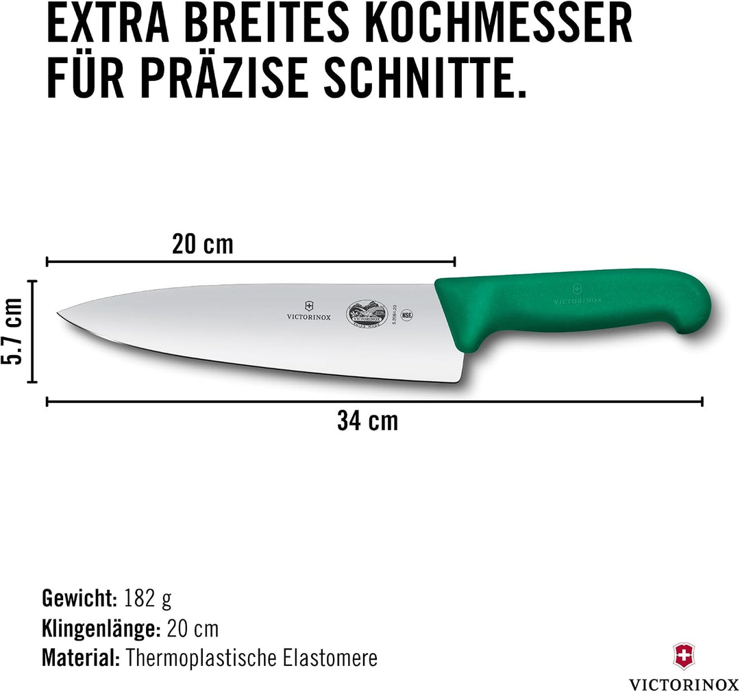 Victorinox Fibrox Kochmesser, Breites Universalmesser für Fleisch, Fisch, Gemüse und Kräuter, 20 cm,