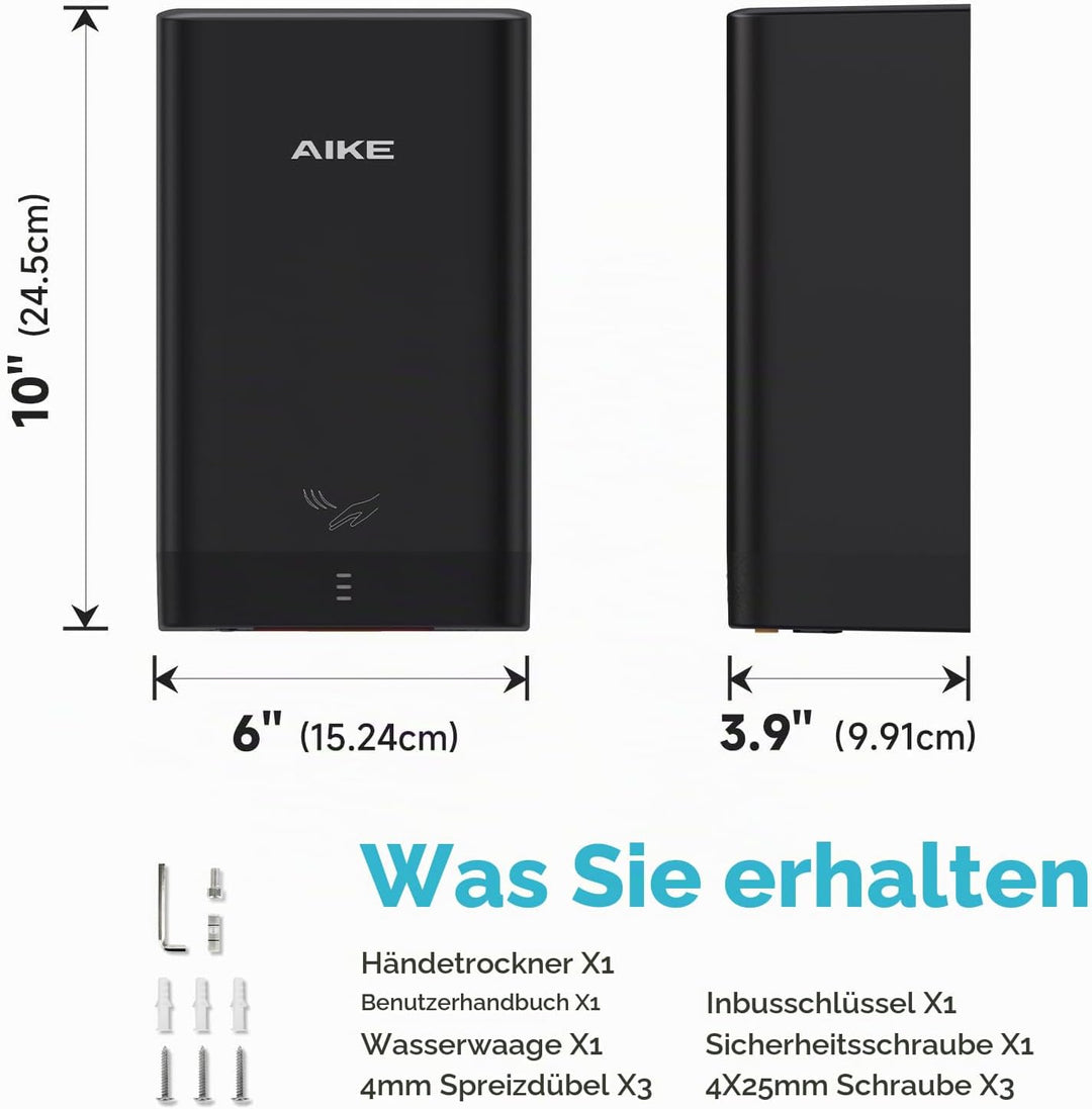AIKE AK2822 ABS Händetrockner, Energiesparender elektrischer Hochgeschwindigkeits-Händetrockner, Aut