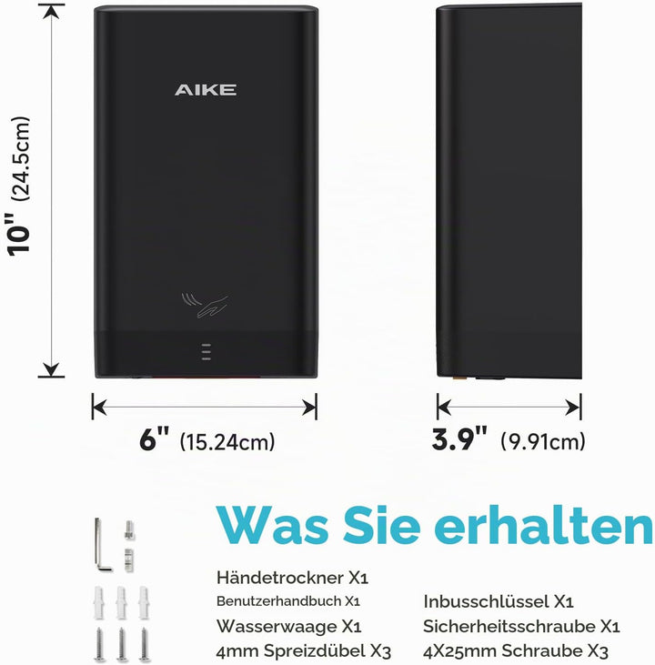 AIKE AK2822 ABS Händetrockner, Energiesparender elektrischer Hochgeschwindigkeits-Händetrockner, Aut